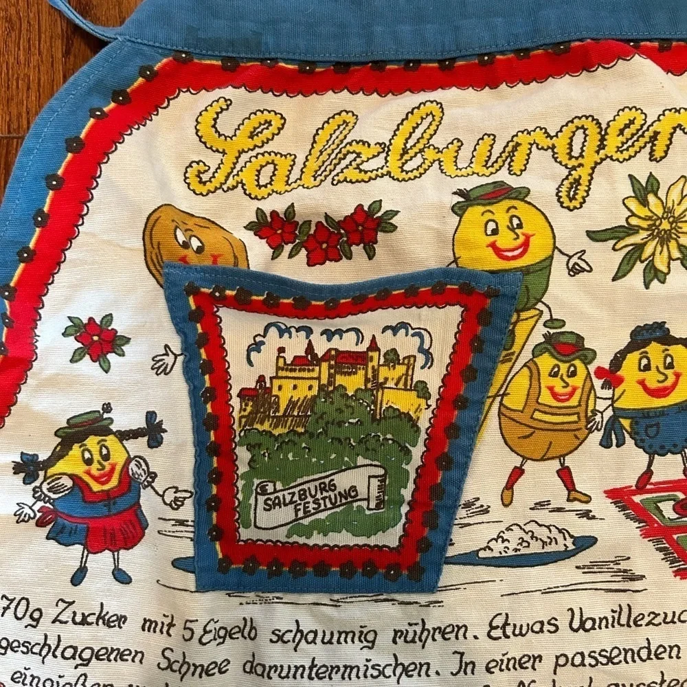 Vintage Indanthren Austrian Kitchen Waist Apron With salzburger nockerl recipe